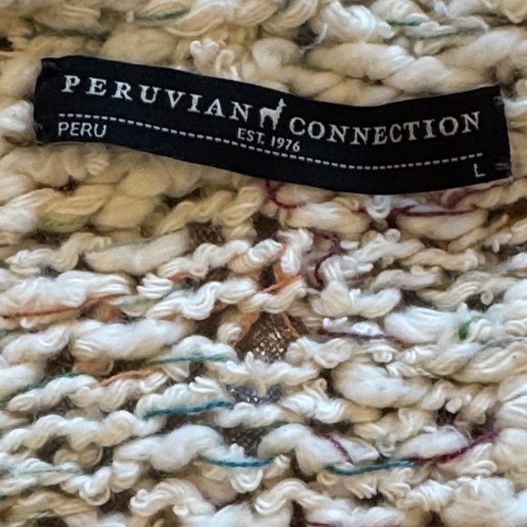 Peruvian Connection Cotton Ivory Multi Confetti Flecks Knit Open Cardigan Size L - Picture 7 of 11